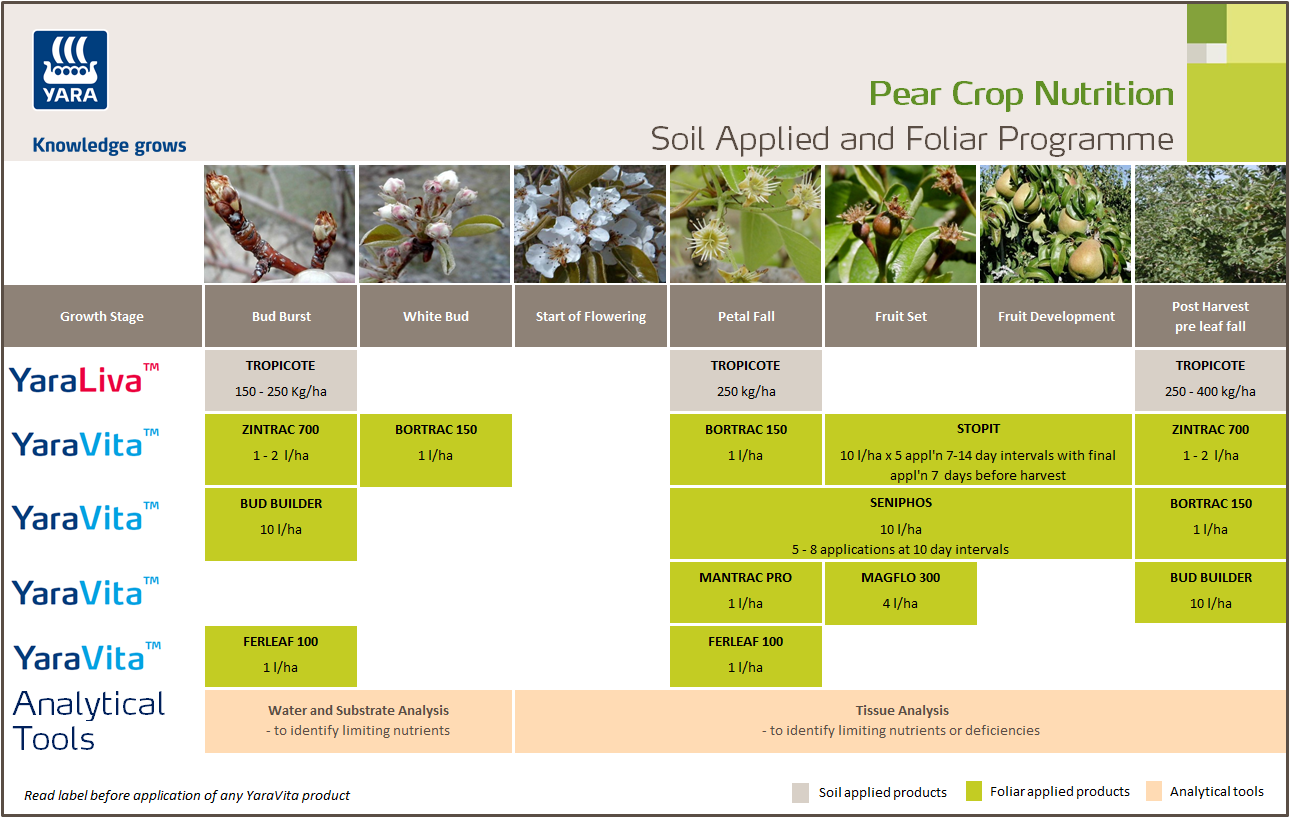 Pear fertiliser programme